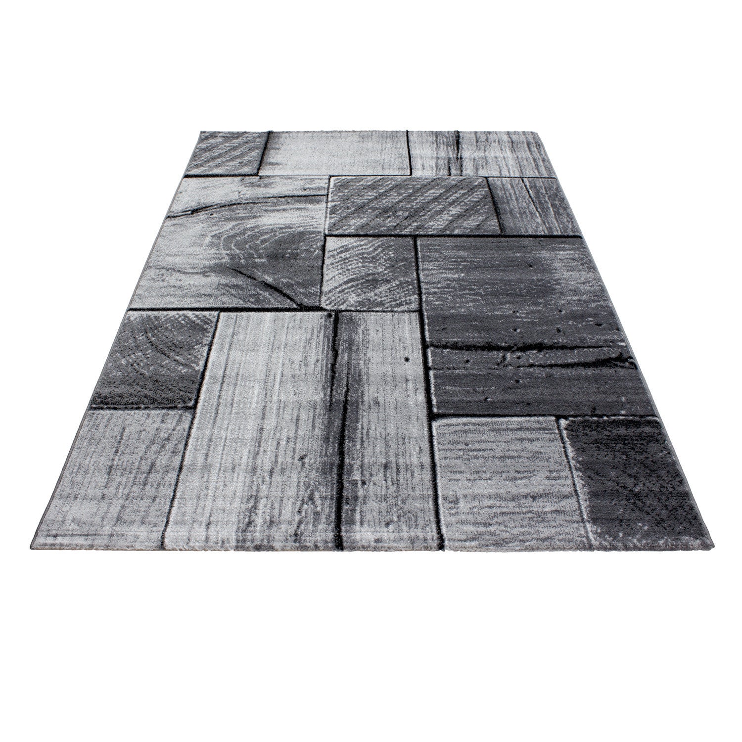 Kurzflor-Teppich Holz-Design grau