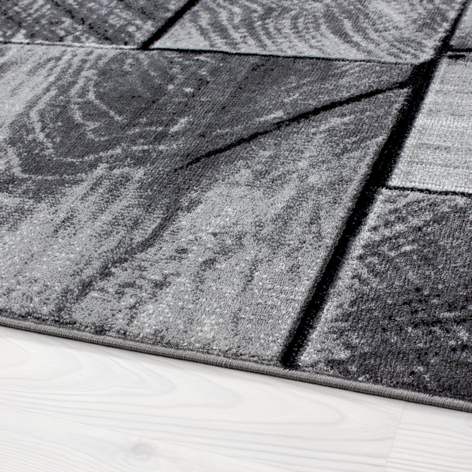 Kurzflor-Teppich Holz-Design grau