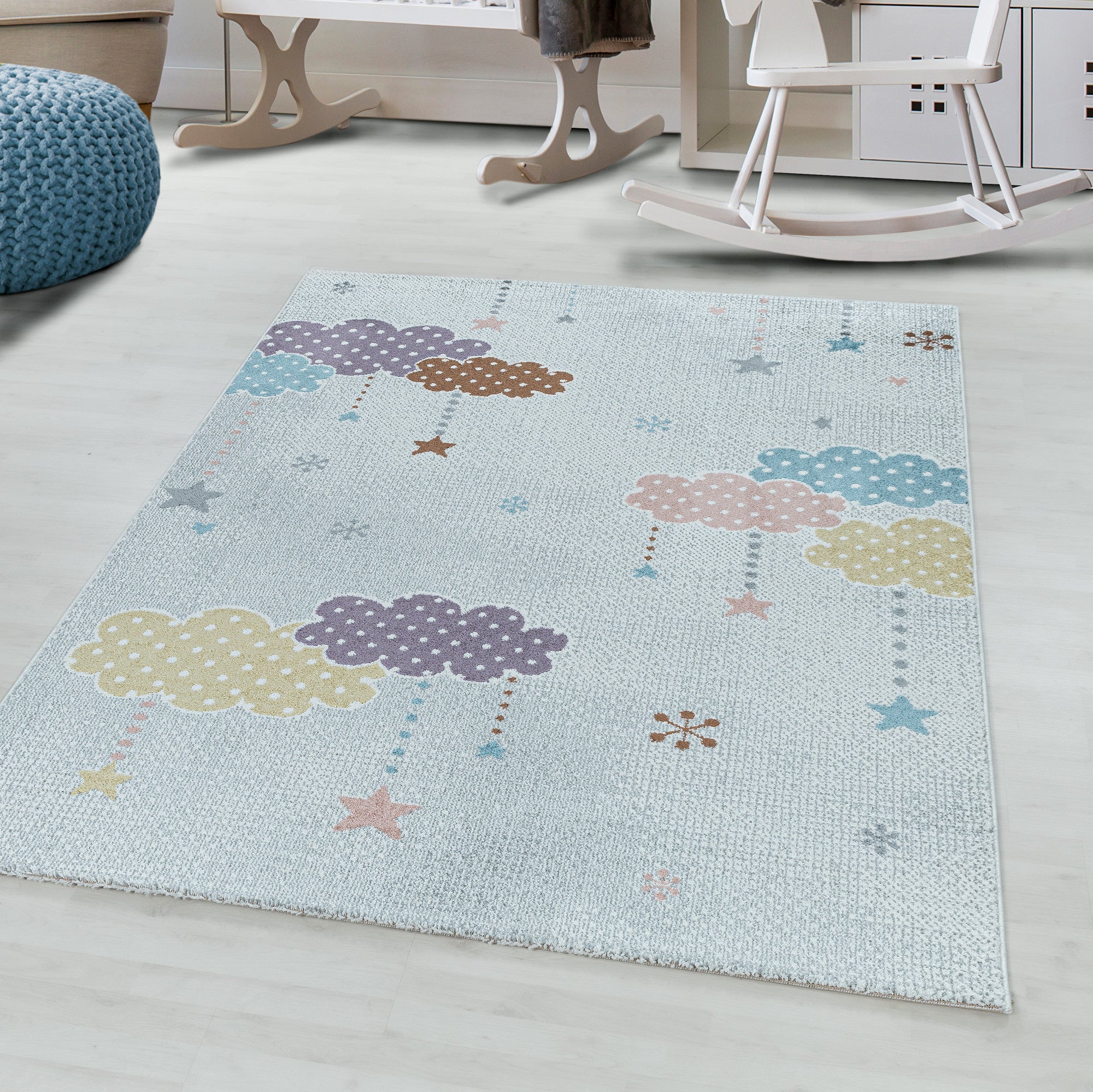Kinder-Teppich Wolken Sterne Design verschieden Farben