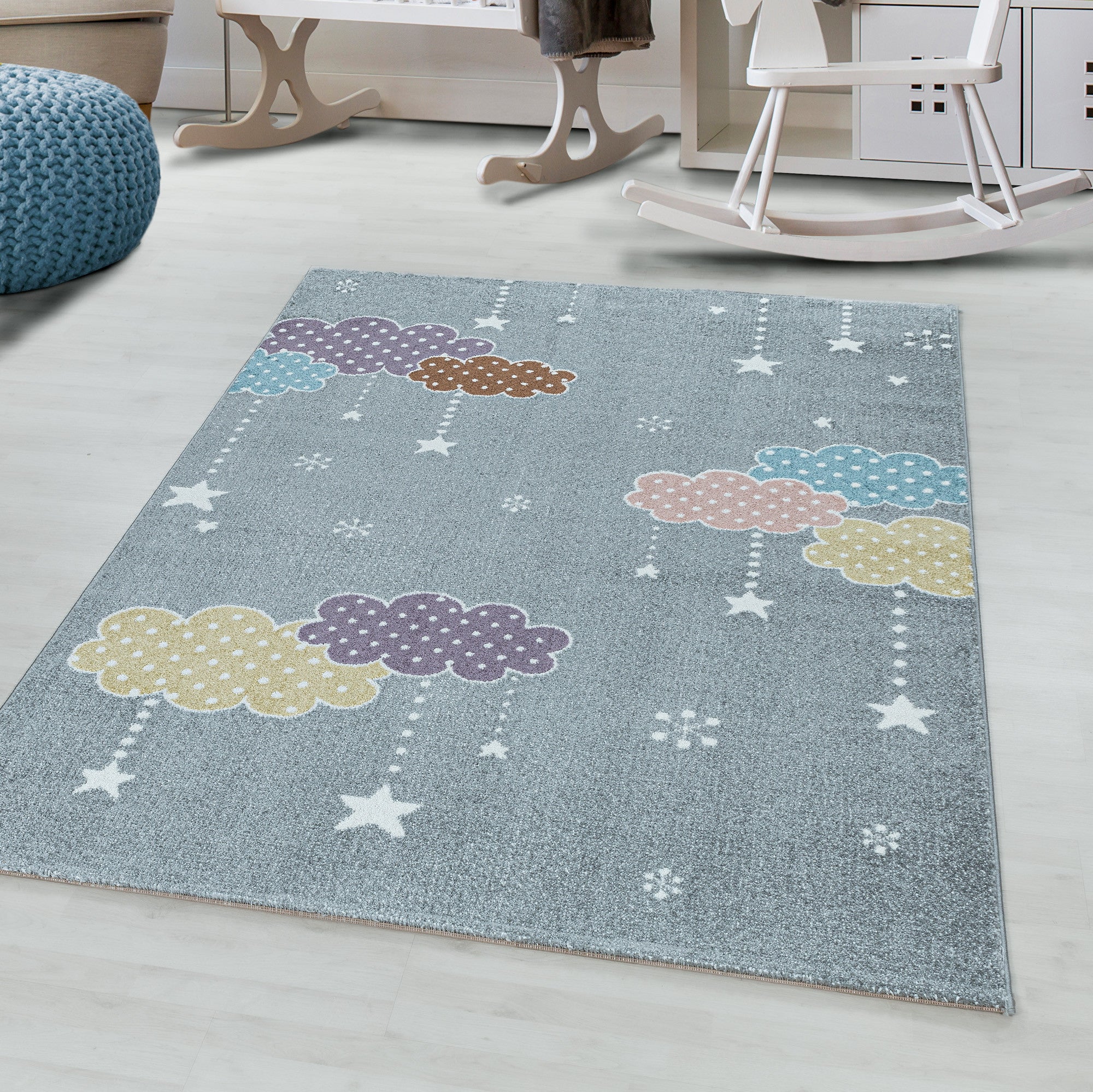 Kinder-Teppich Wolken Sterne Design verschieden Farben