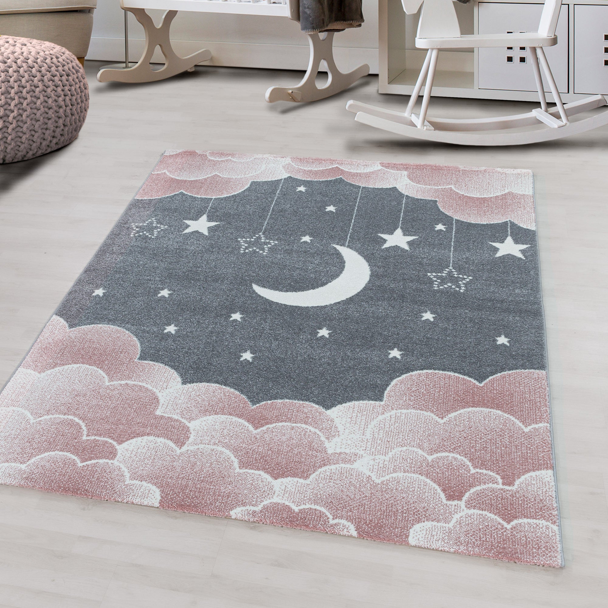 Kinder-Teppich Mond und Sterne Design in verschiedenen Farben