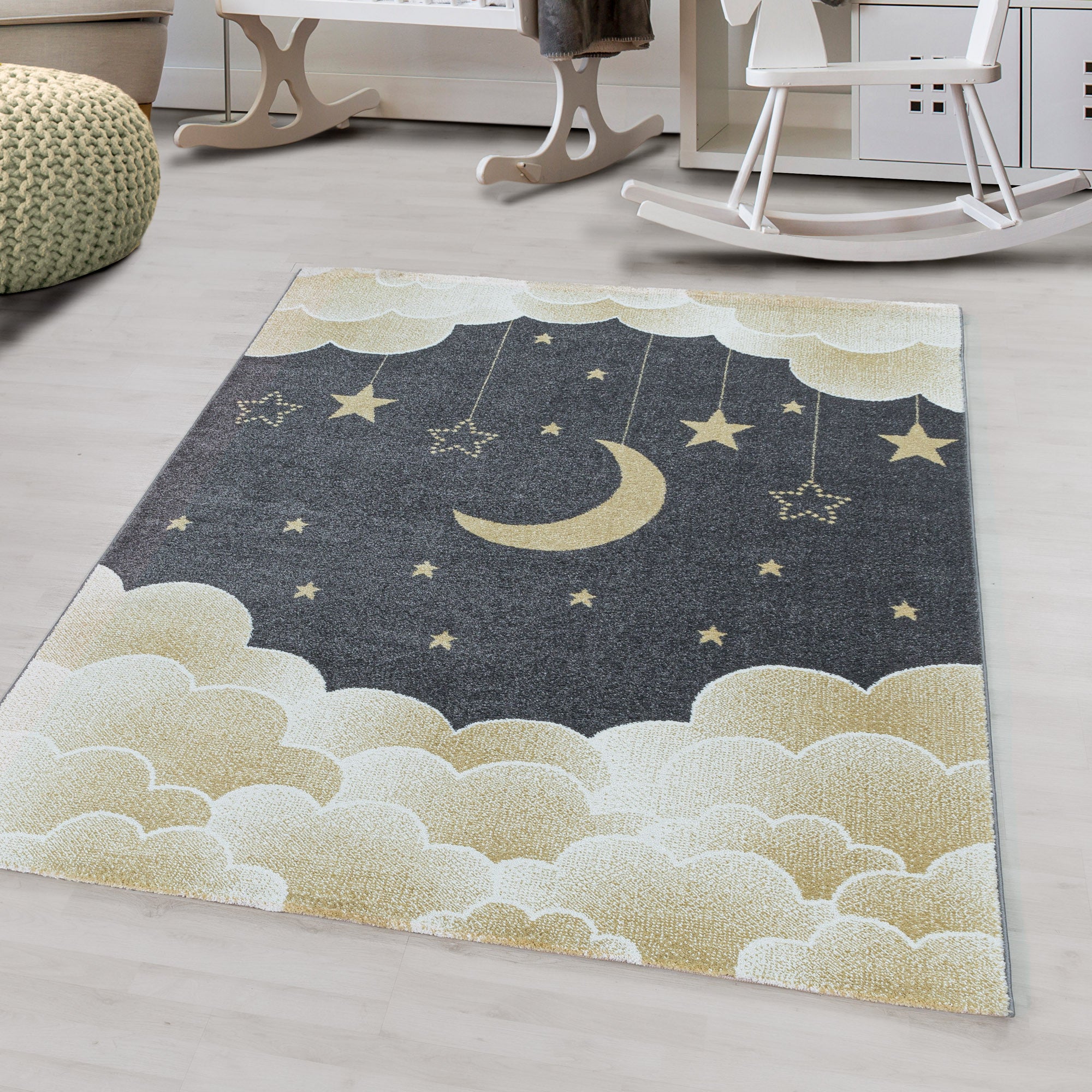 Kinder-Teppich Mond und Sterne Design in verschiedenen Farben