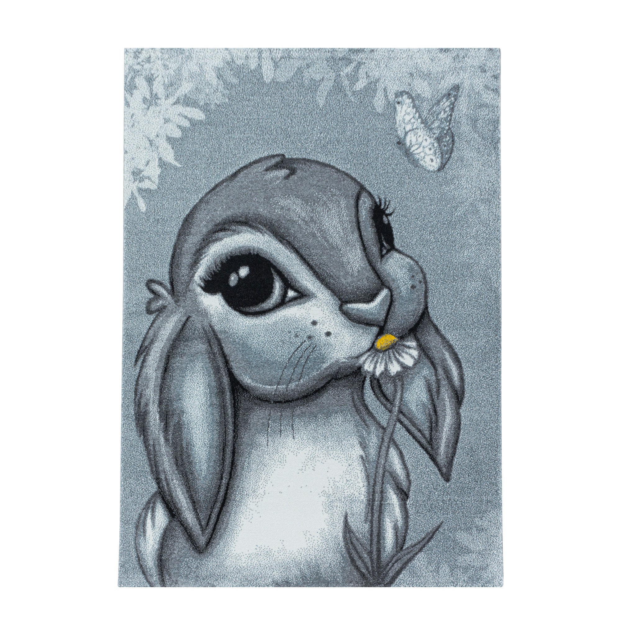 Kinder-Teppich blau und rosa im Hasen Design