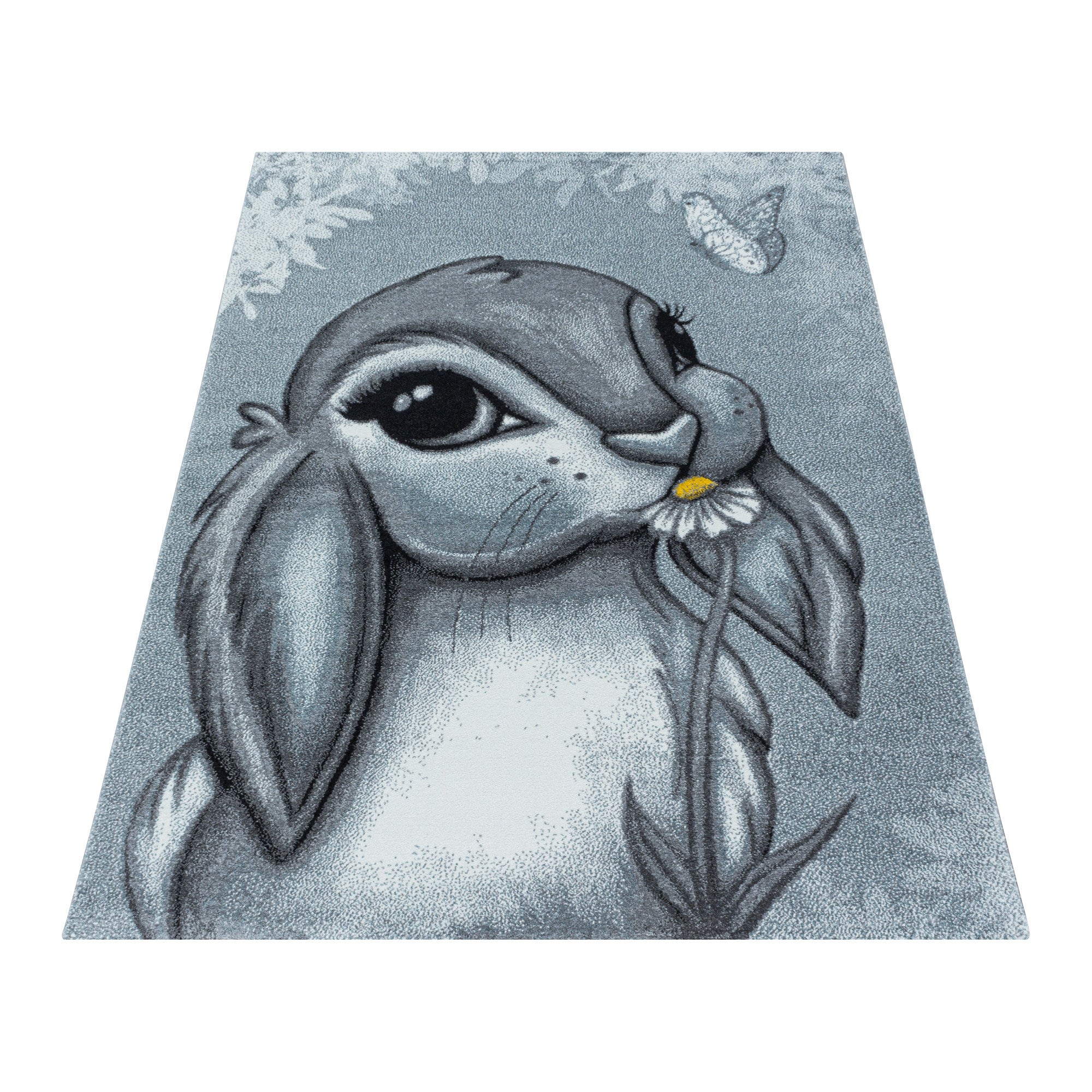 Kinder-Teppich blau und rosa im Hasen Design