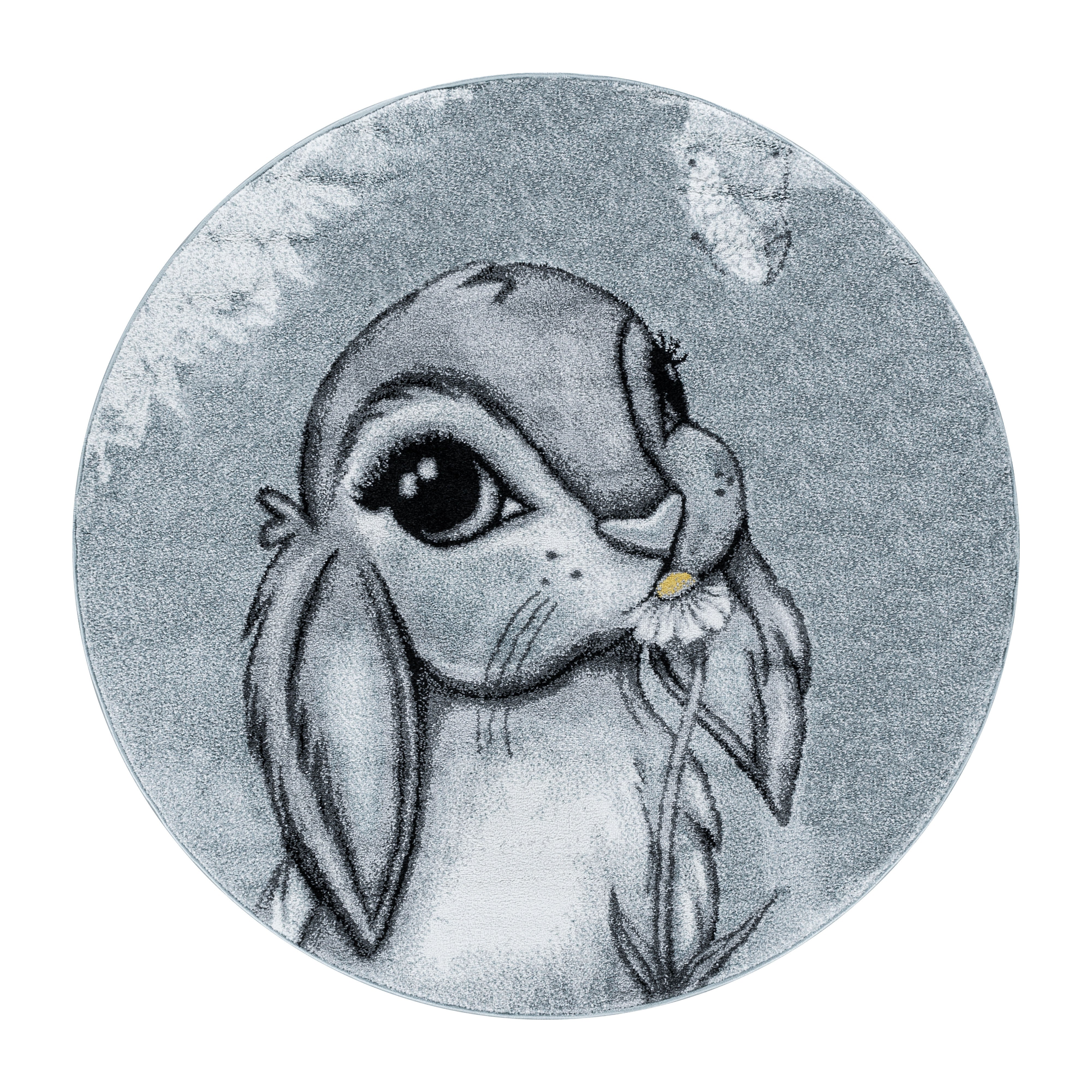 Kinder-Teppich blau und rosa im Hasen Design