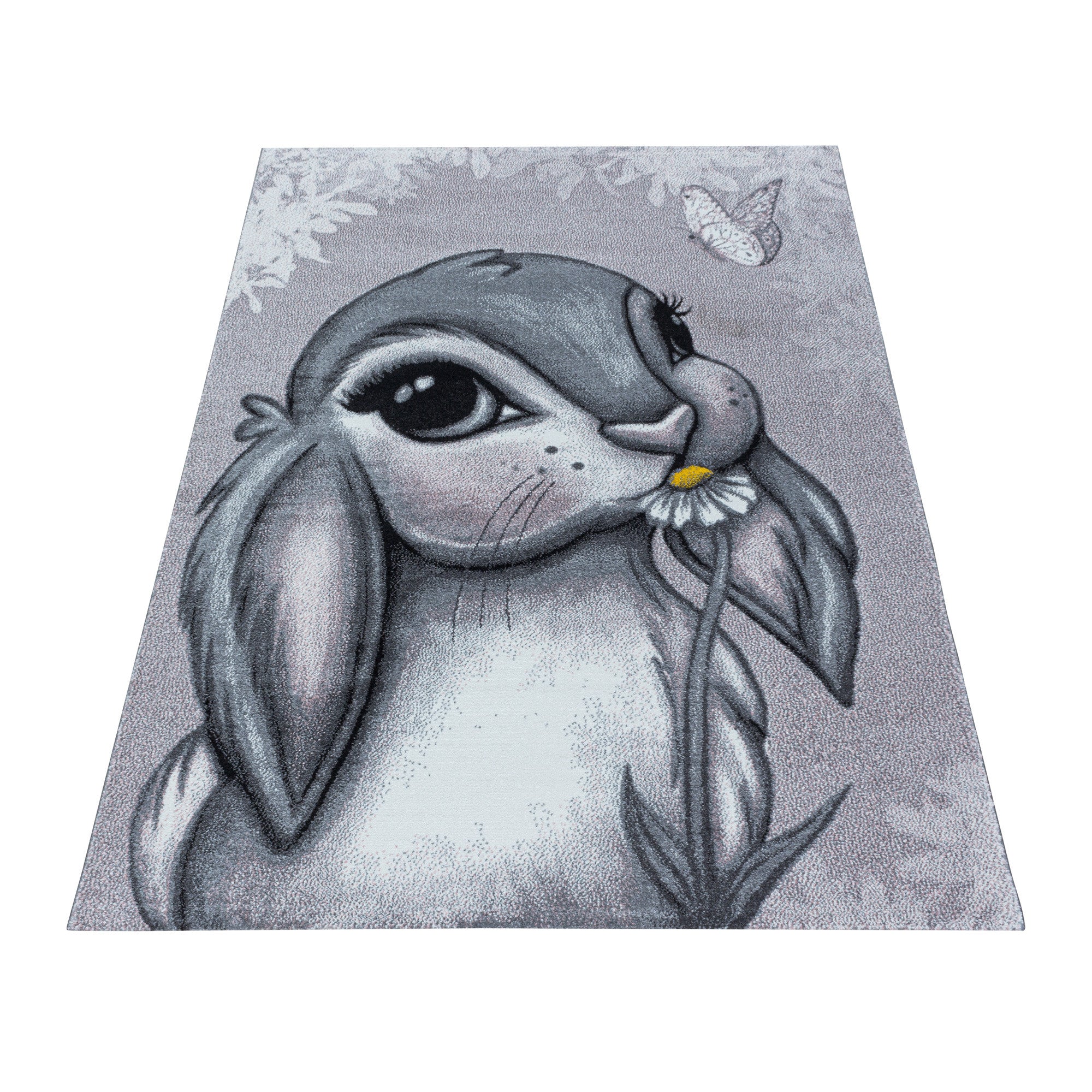 Kinder-Teppich blau und rosa im Hasen Design