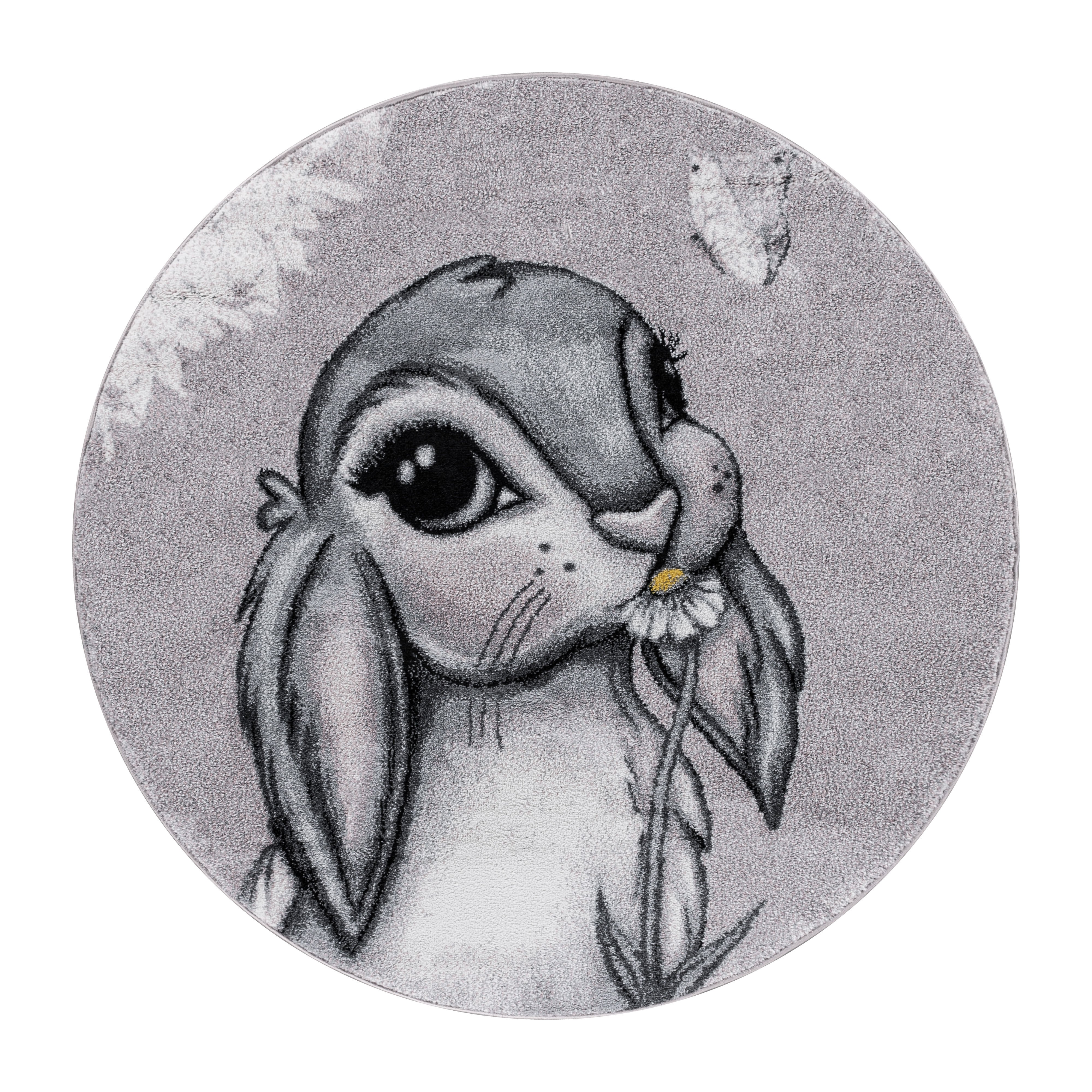 Kinder-Teppich blau und rosa im Hasen Design