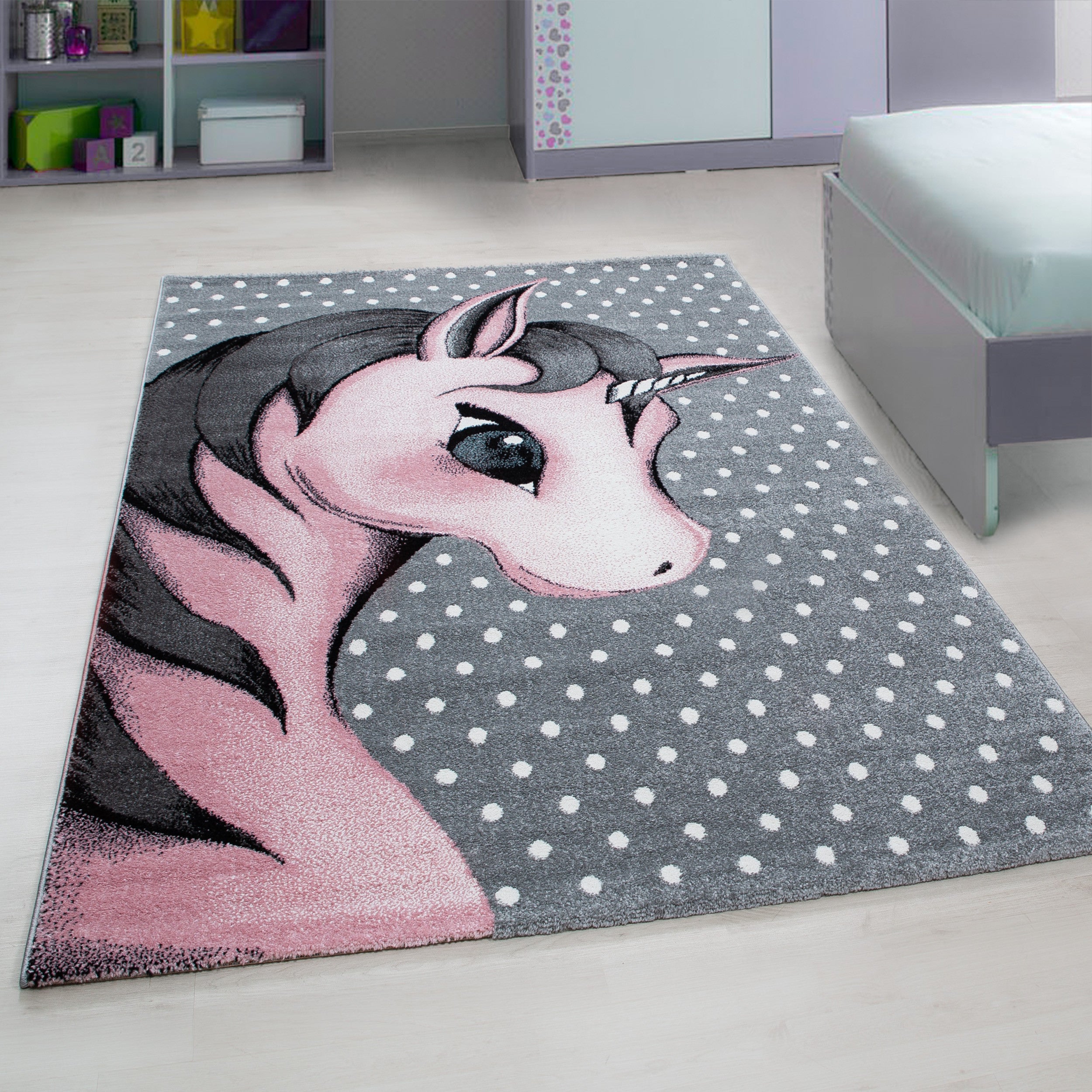 Kinder-Teppich in rosa weich im Einhorn-Design