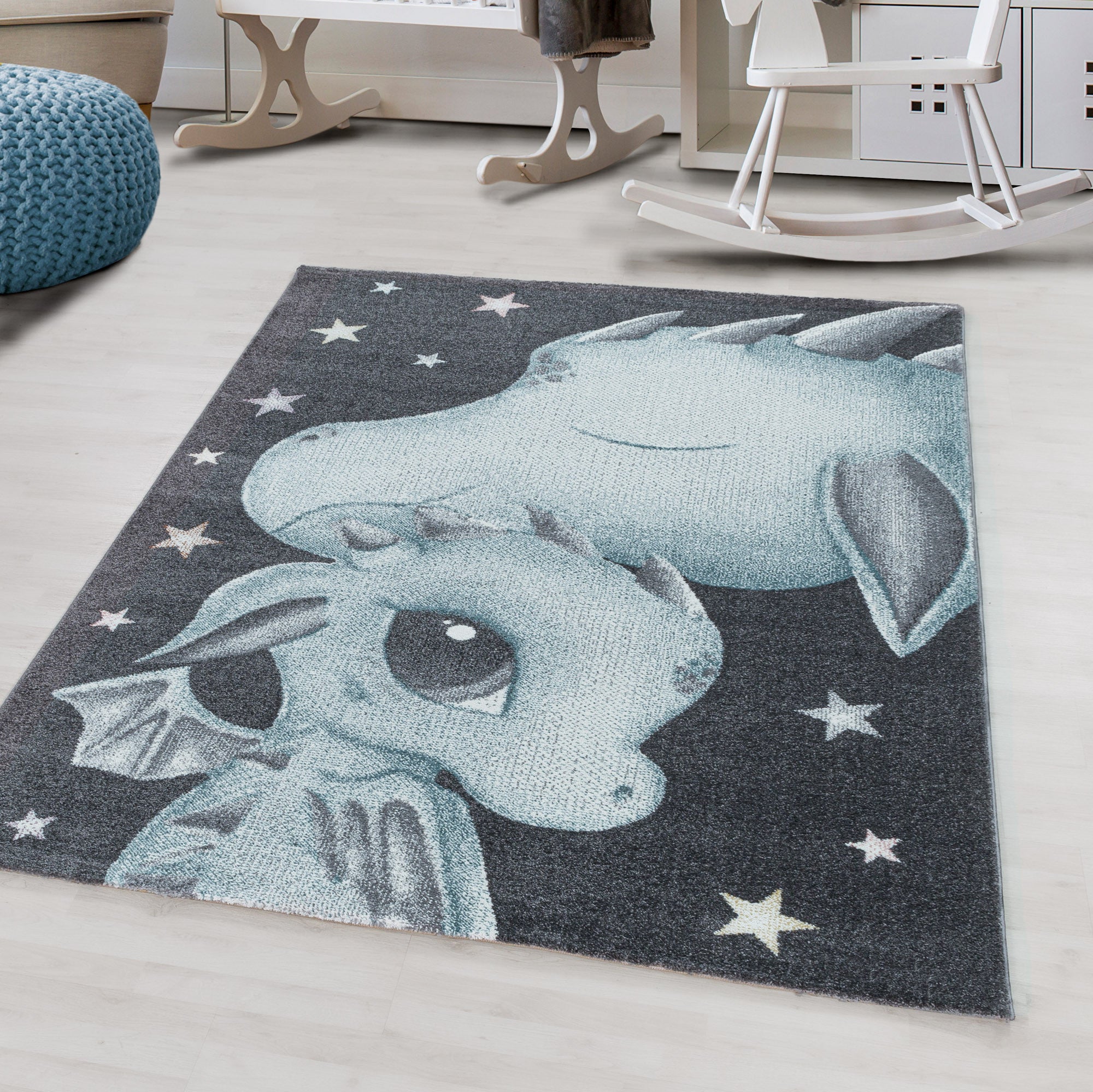 Kinder-Teppich rosa und blau Drachen Design niedlich