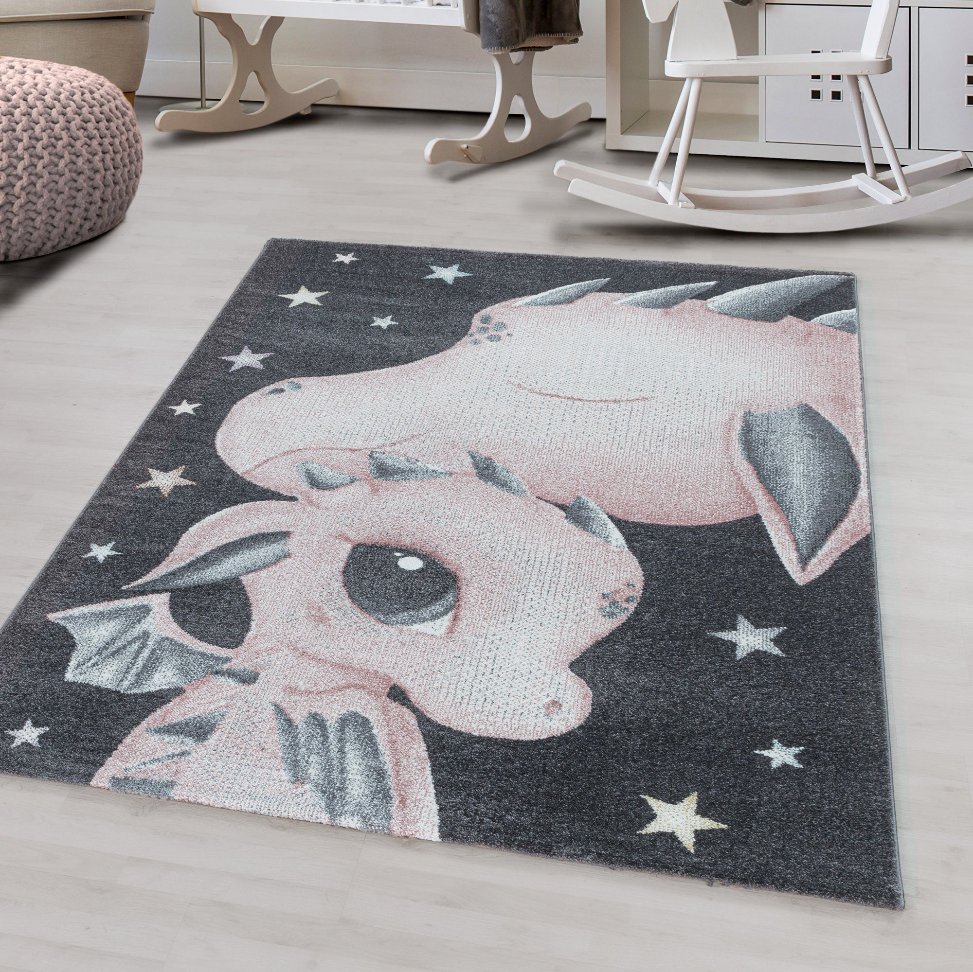Kinder-Teppich rosa und blau Drachen Design niedlich