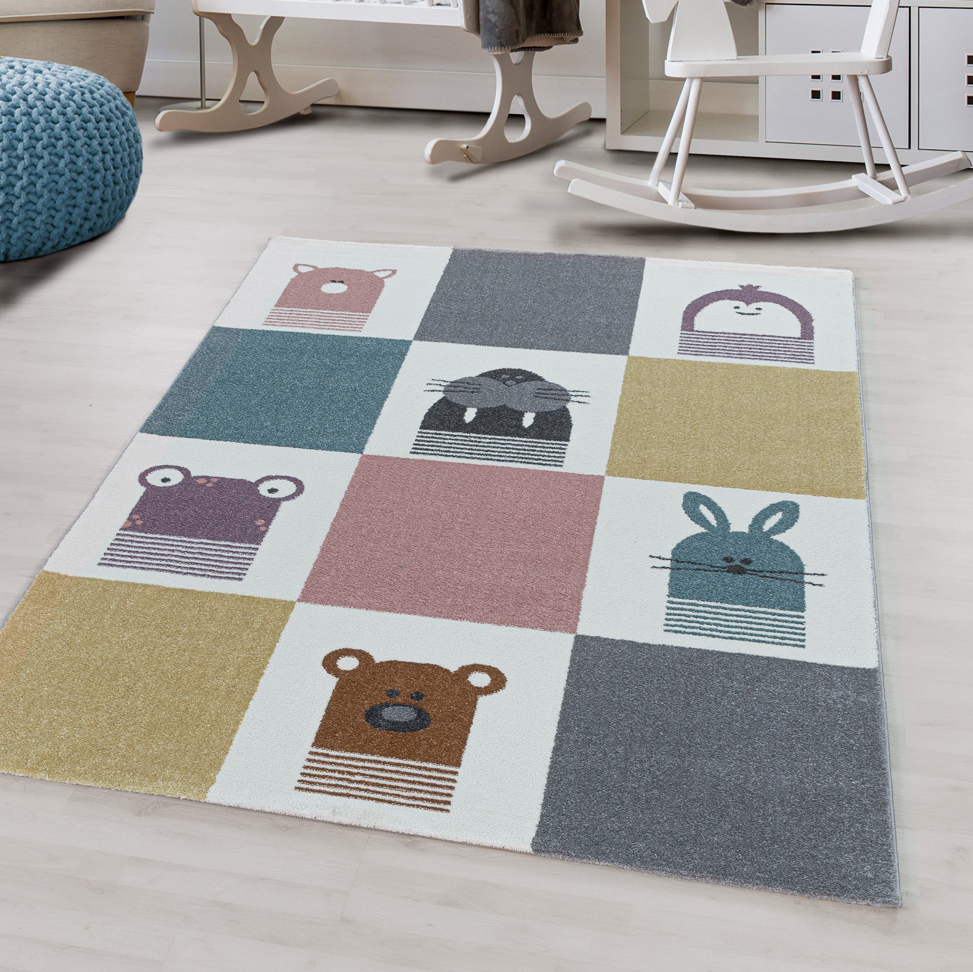 Kinder-Teppich Tiere Design bunt