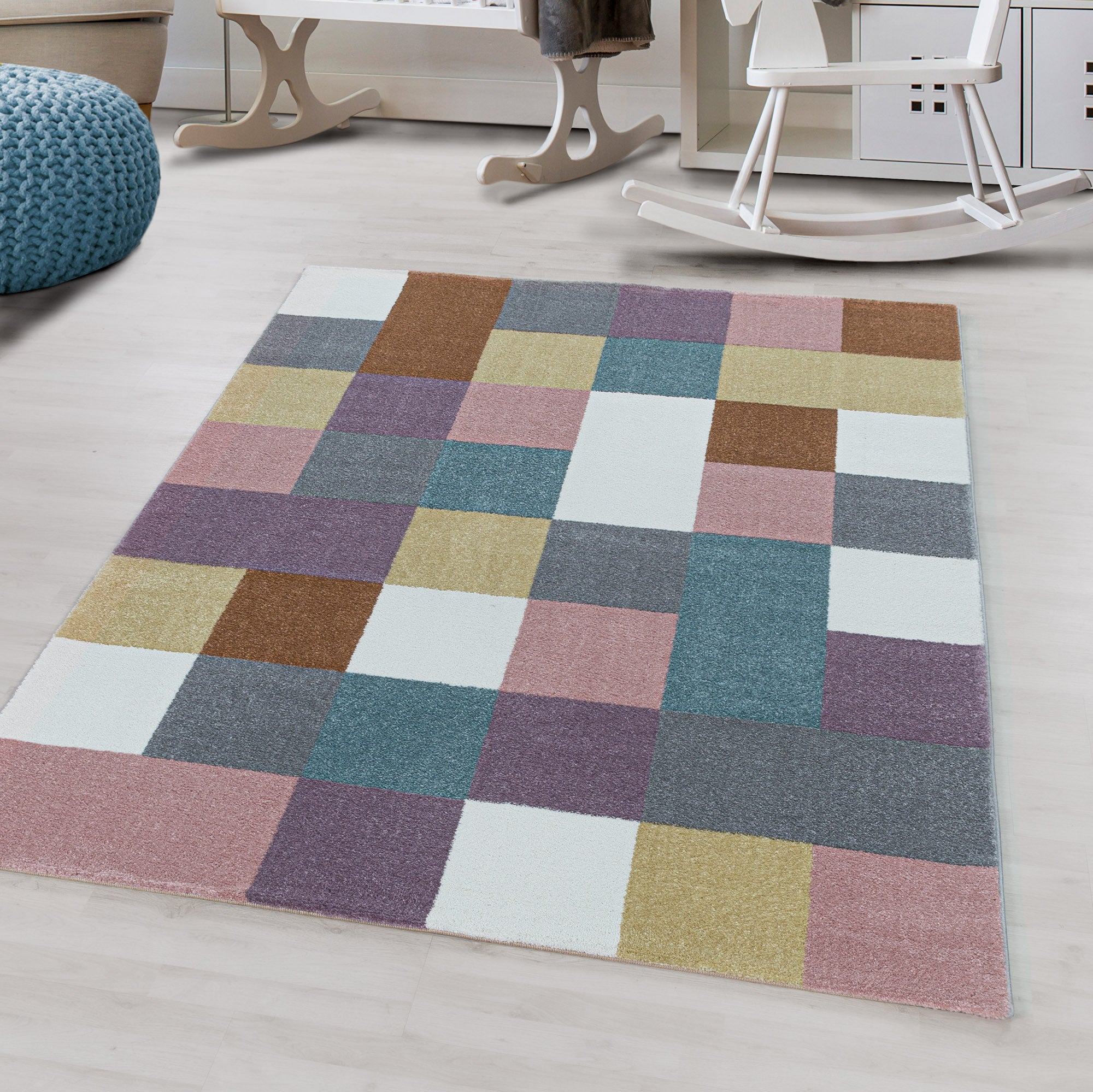 Kinder-Teppich kariertes Design bunt
