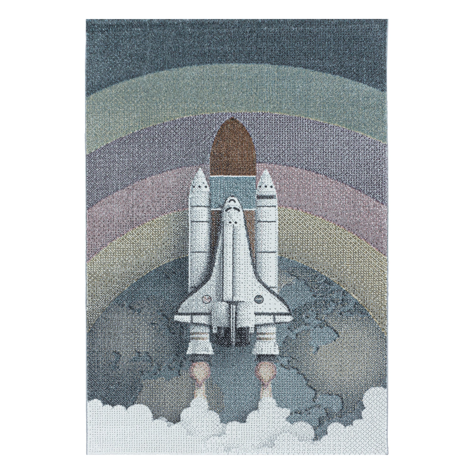 Kinder-Teppich Weltraumraketen Design bunt