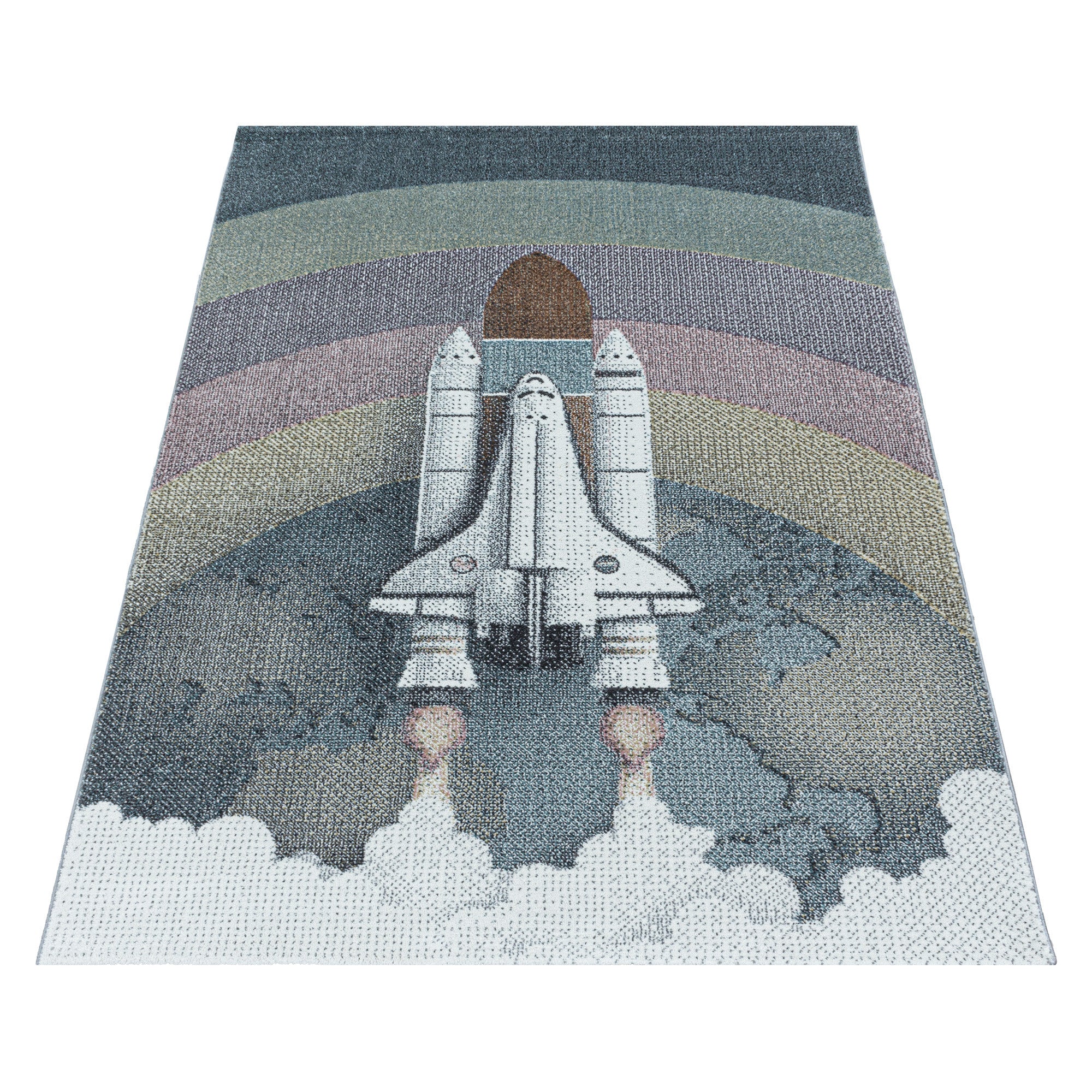 Kinder-Teppich Weltraumraketen Design bunt